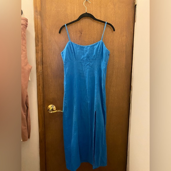 Zara Dresses Zara Linen Midi Dress Blue Poshmark